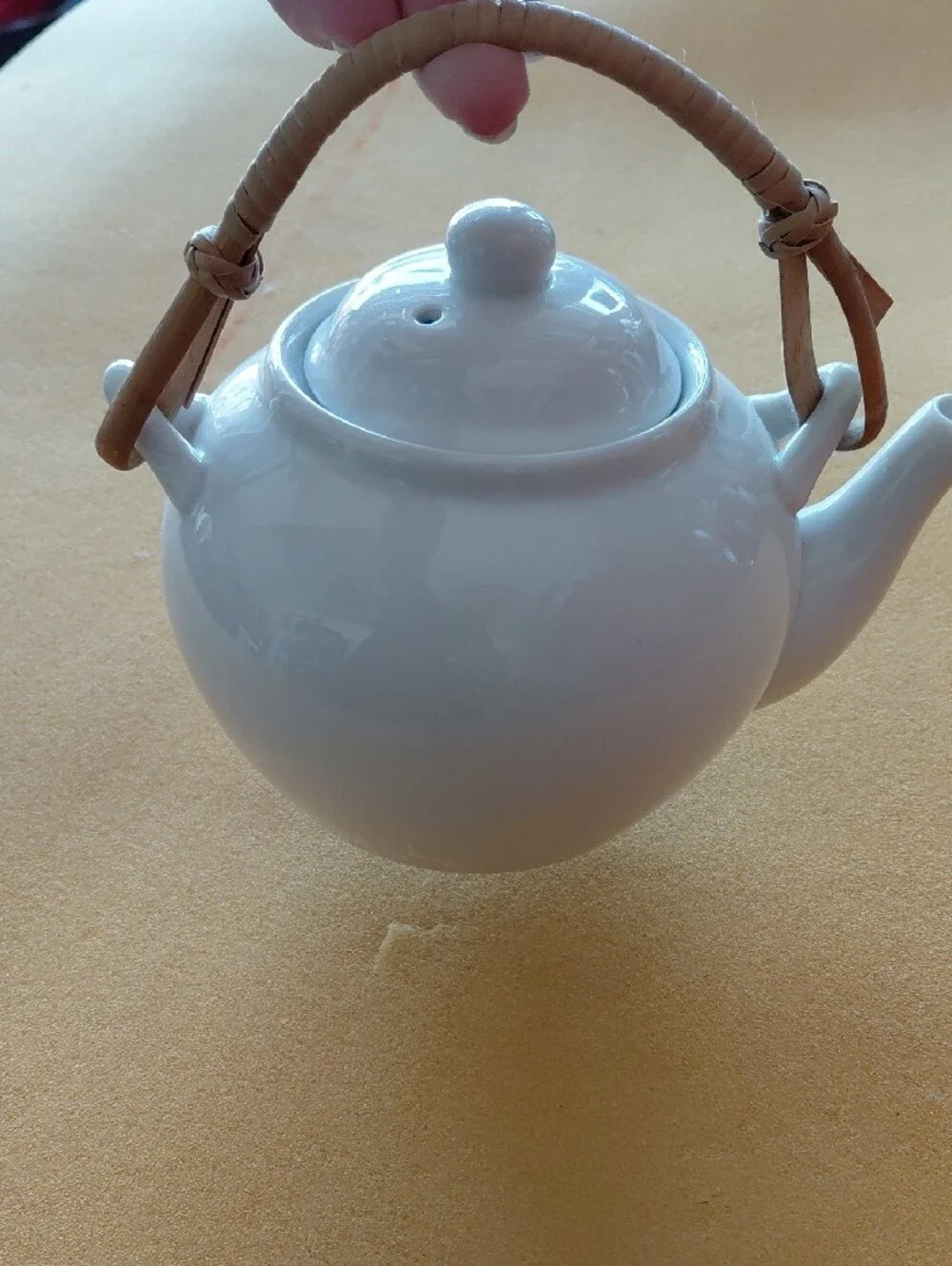 Pier 1 White Ceramic Teapot with Woven Handle